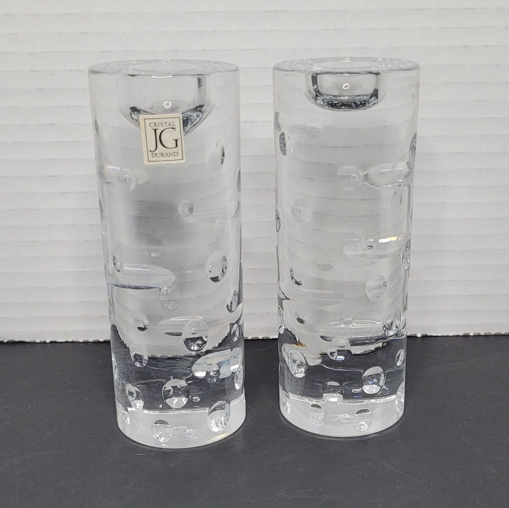 Gorgeous Crystal Tower Candleholders with Bubble Details Set of Two NEW